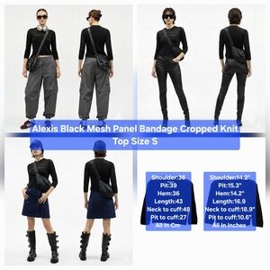 Alexis Black Mesh Panel Bandage Cropped Knit Top Size S
